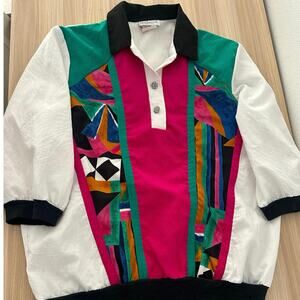 VTG 80s LA Attitude SzM White Green & Pink Color Blocked retro shoulder pads